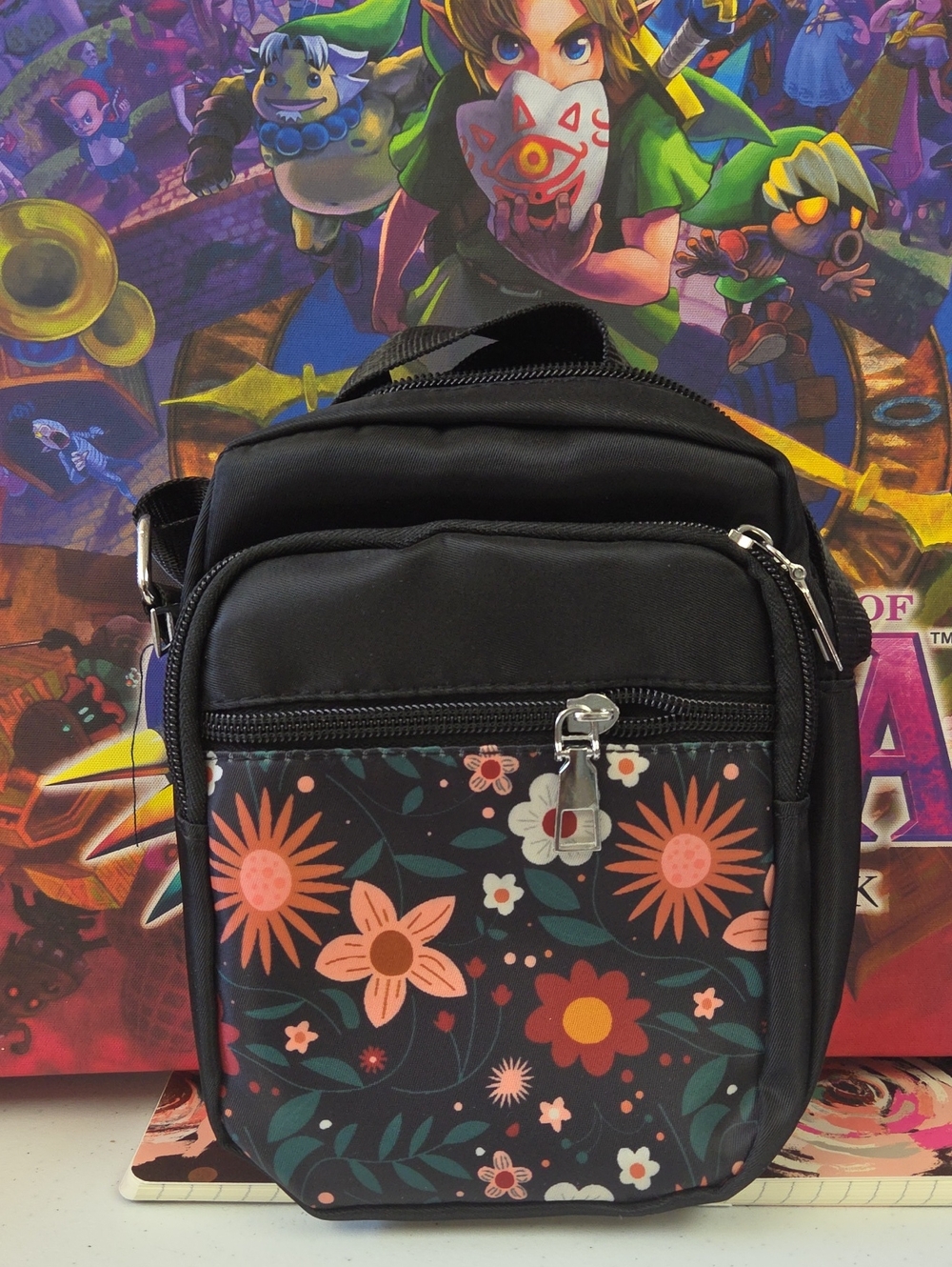 Black Floral Crossbody Shoulder Bag for Men - Stylish Everyday Carry